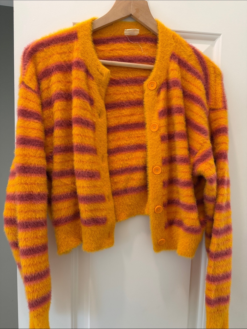 Levi's Fuzzy Striped Cropped Cardigan - Orange & Pink